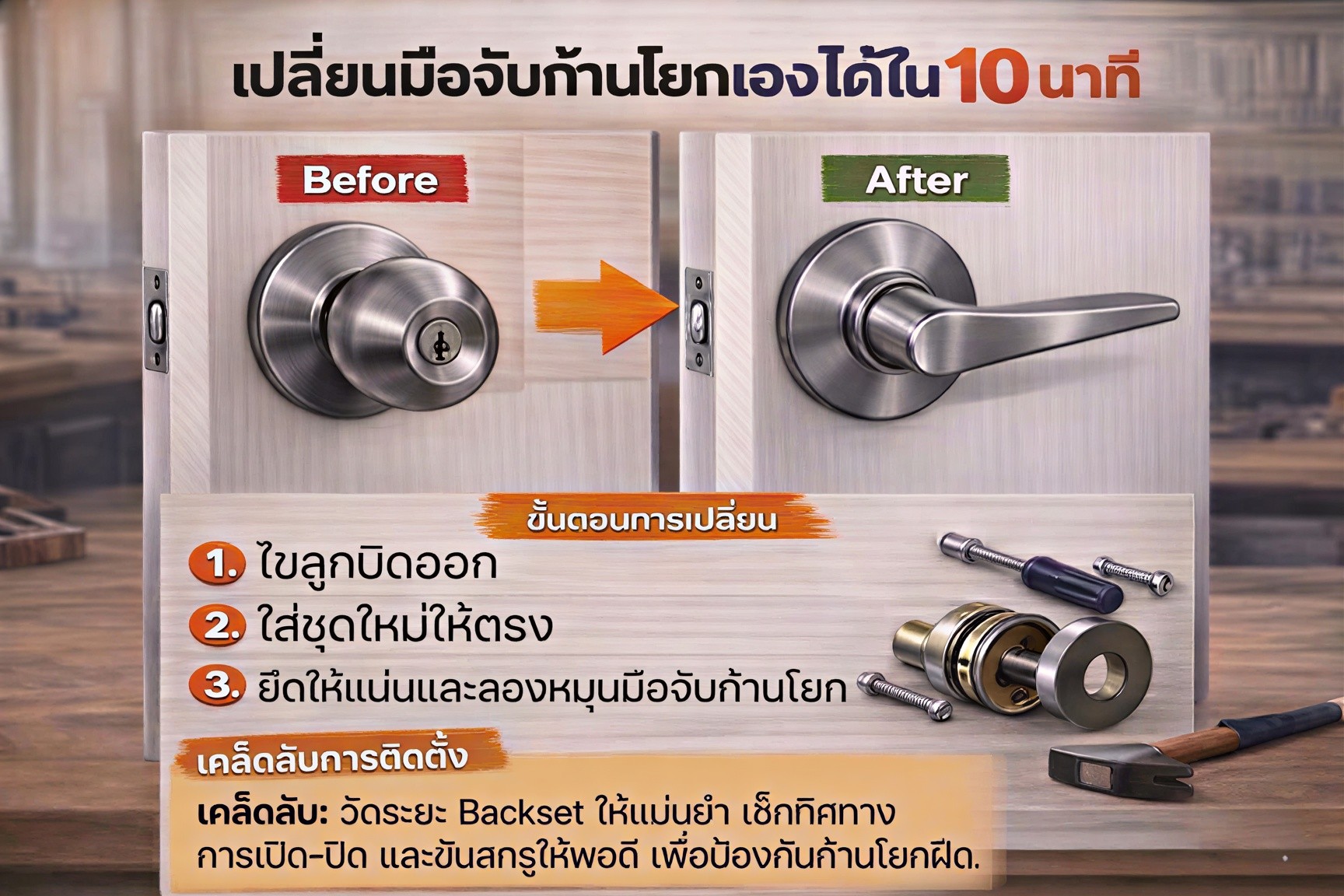 วิธีติดตั้งมือจับก้านโยกง่ายใน 10 นาที